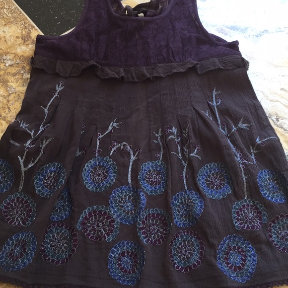 Free People camisole slit back/embroidered gauze feminine floral - Picture 2 of 8